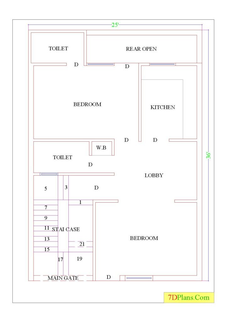 HOUSE PLAN OF PLOT SIZE 25'X36' 25 FEET BY 36 FEET = 100 SQUARE YARDS ...