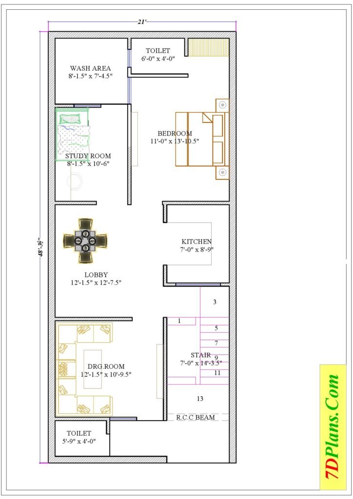 HOUSE PLAN OF 21'X48' 21 FEET BY 48 FEET 112 SQUARE YARDS SOUTH WEST ...