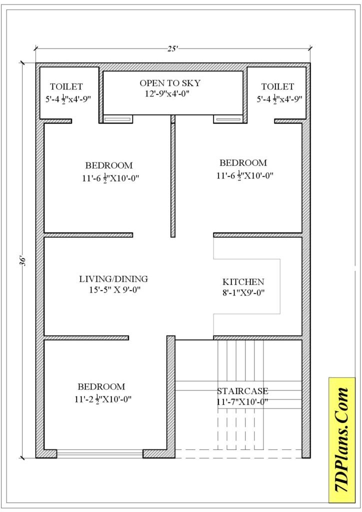 HOUSE PLAN OF PLOT SIZE 25'X36' = 25 FEET BY 36 FEET = 100 SQUARE YARDS ...