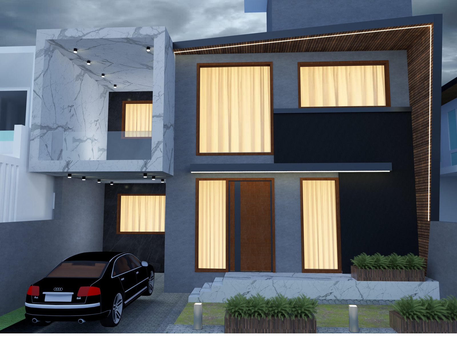 MODERN FRONT ELEVATION DESIGN WIDE FRONT
