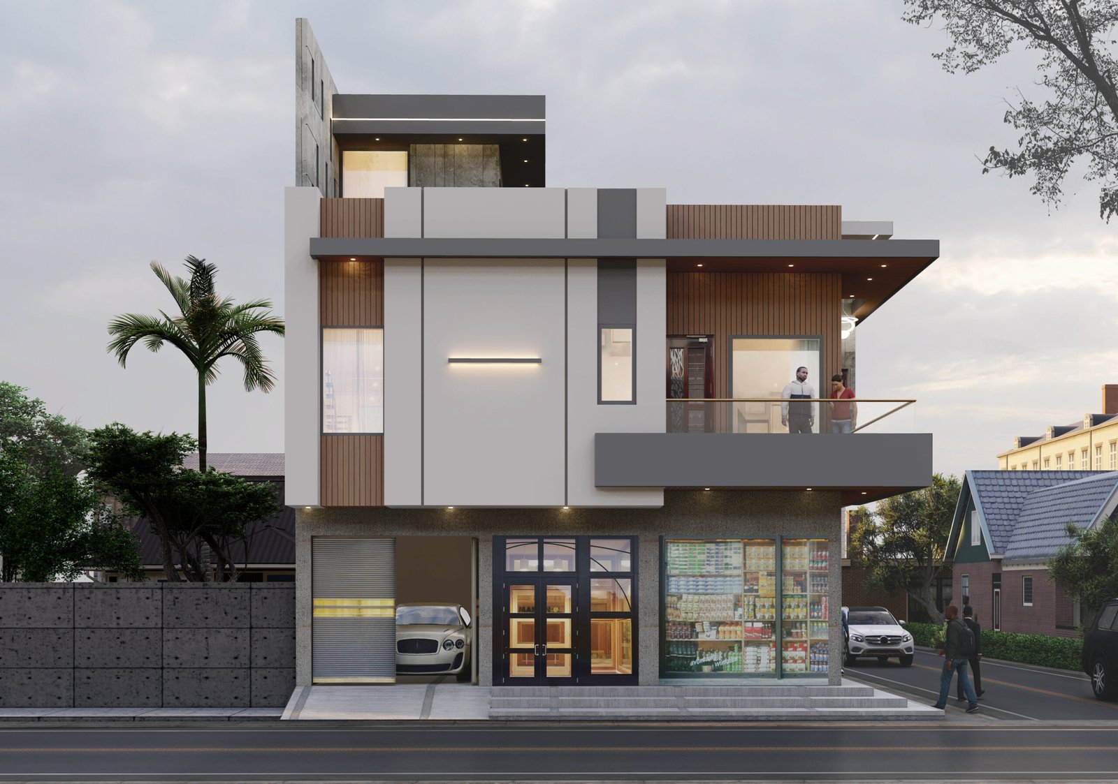 FRONT ELEVARTION DESIGN 21 FEET FRONT 2 SIDE OPEN WITH SHOPS ON GROUND FLOOR