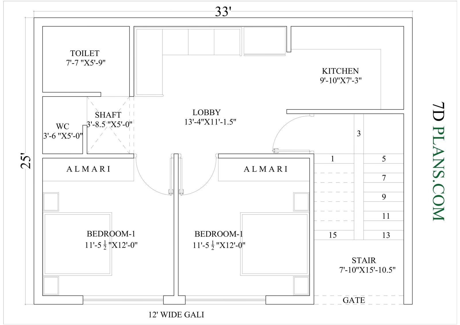 HOUSE PLAN OF PLOT SIZE 33 FEET BY 25 FEET = 33’X25′ = 92 SQUARE YARDS PLOT SIZE NORTH FACING