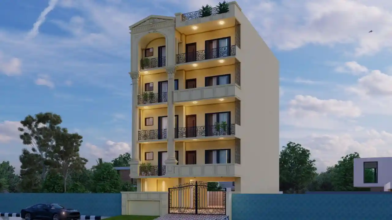 House Elevation Designs For G+4 Floor Building  7D Plans
